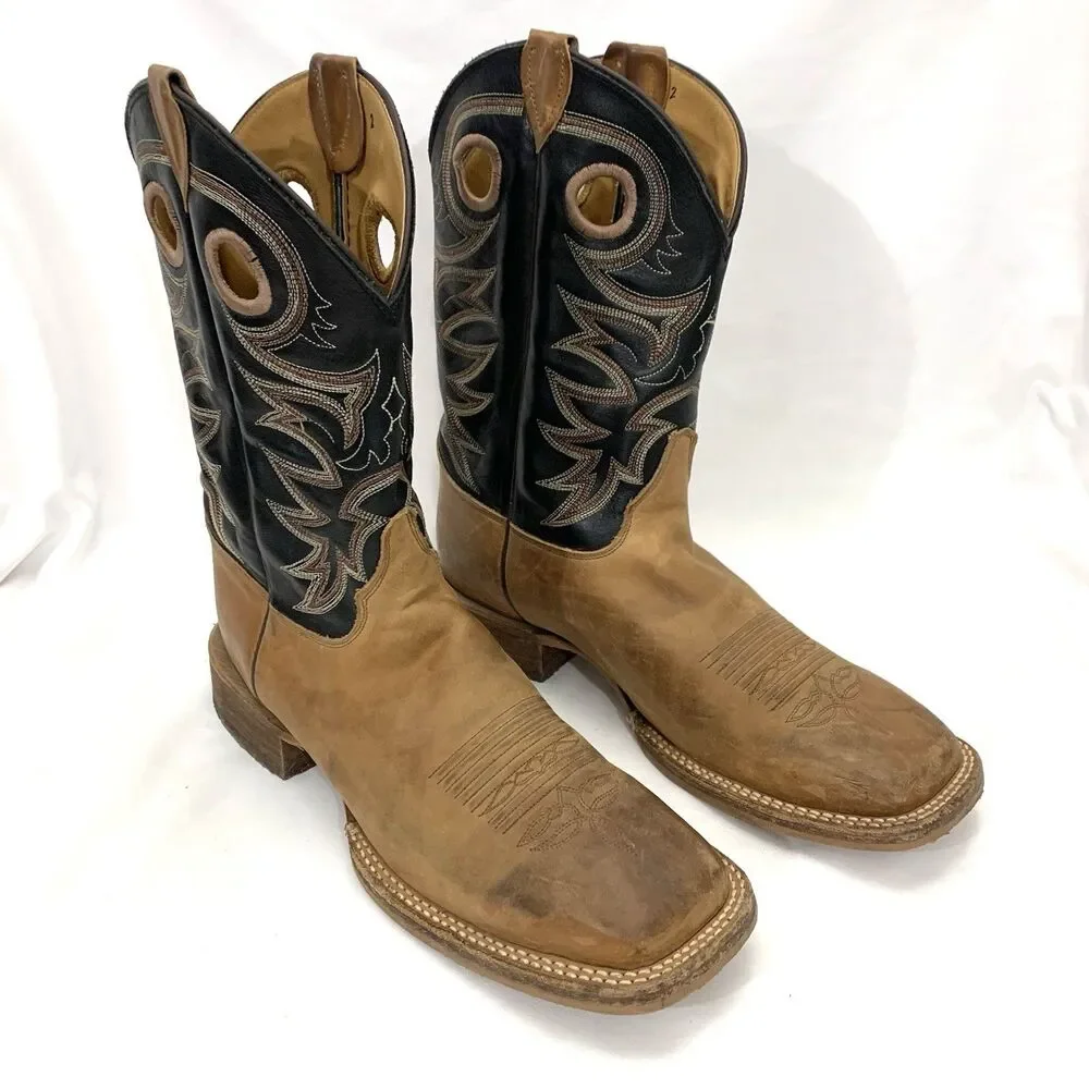 JUSTIN Embroidered Leather Boots Square Toe Mens Copper Brown BR740 Size 11 B